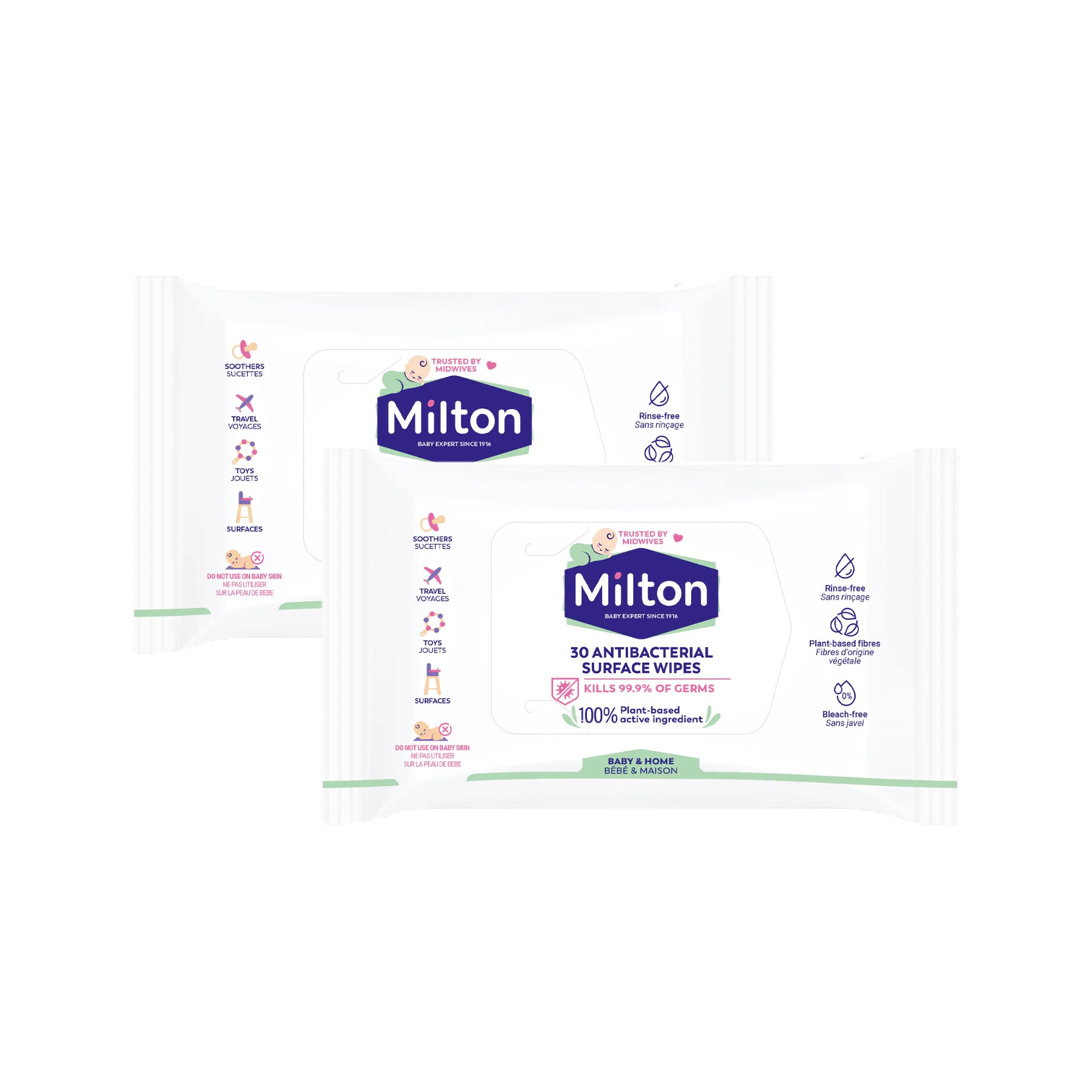 MILTON Antibacterial Surface Wipes - 30 wipes (Pack of 2)